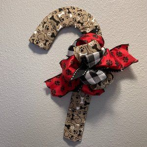 Candy cane paw print wreath